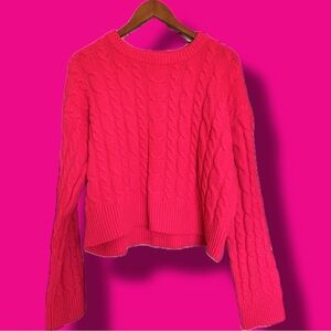 Pink Crew Neck Cable knit Sweater
